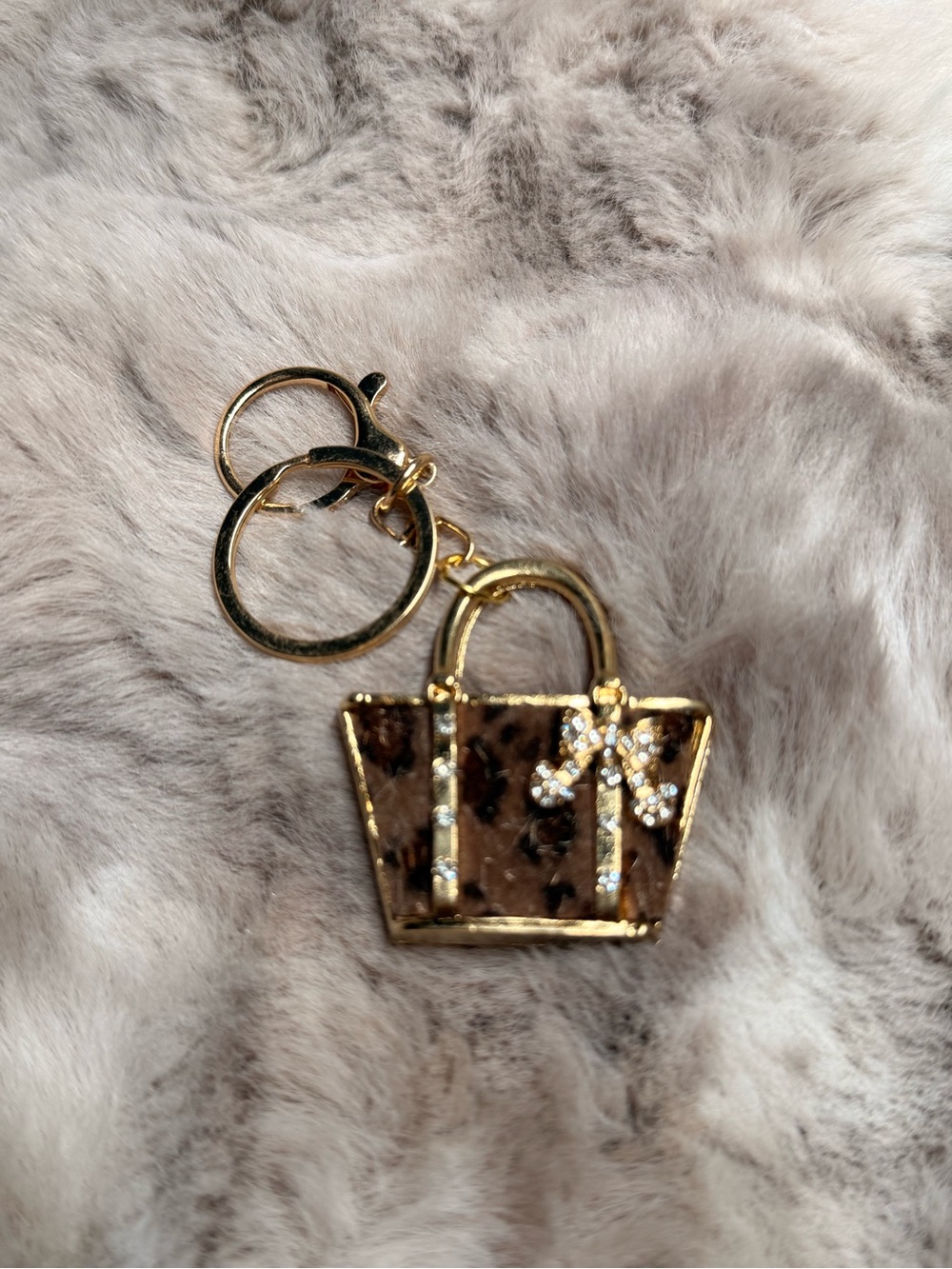 Brown Felt And‎ Gold Purse Bag Charm Keychain Brand New